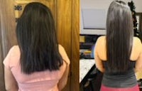 a woman's hair before and after a hair treatment